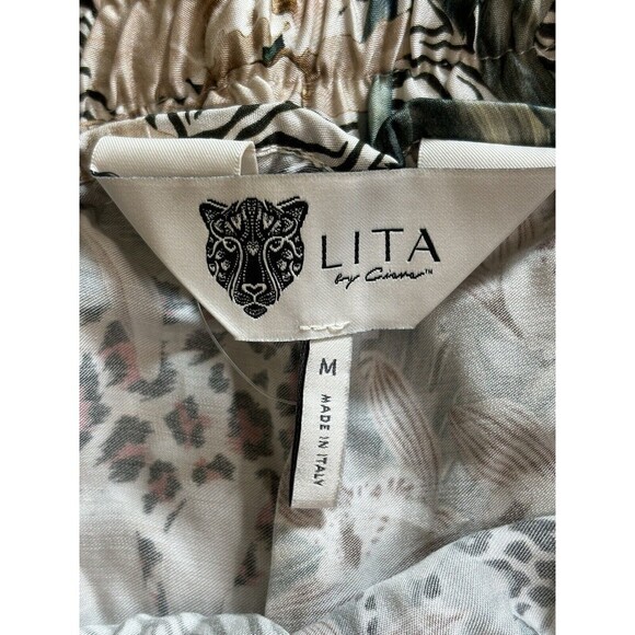 Lita by Ciara Wide Leg Animal Print Floral Pants 100% Viscose Size Medium - Picture 9 of 10